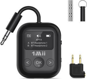 Safefly Min+ Bluetooth Transmitter and Receiver for Airplane/TV to 2 Bluetooth Headphones, 3.5mm Aux Wireless Audio Adapter with Screen for AirPods, Flight, Gym, Car/Home Stereo, Travel