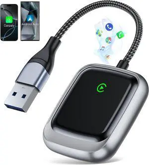 Wireless Carplay Adapter & Android Auto Wireless Adapter, 2-in-1 Converts Wired to Wireless Carplay Dongle for Plug & Play for  iPhone iOS 10+ & Cars from 2016+, Grey