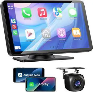 Wireless  Carplay and Android Auto Screen for Car, 7" HD Portable Touch Screen Car Stereo with Bluetooth, Backup Camera, Navigation, Mirror Link for All Vehicles