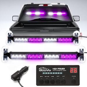 2 in 1 LED Emergency Strobe Light Bar w/Digital Display Controller Windshield Traffic Advisor Visor Safety Warning Hazard Flashing Lights for Funeral Escort Trucks Vehicles Car (Purple/White)