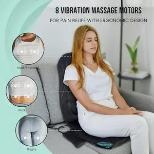 Vibration Back Massager with Heat, Seat Massager with 8 Vibrating Motors & 5 Modes, Chair Massager Cushion, Massage Pad for Chair, Office, Gifts for Lover