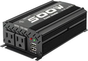 500W Modified Sine Wave Power Inverter DC 12V to AC 110V, Peak 1000Watt, Car Plug Inverter Adapter Power Converter with 4.2A Dual USB Charging Ports Black