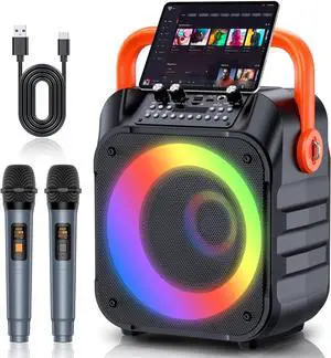 Machine with 2 Wireless Microphones,Portable Karaoke Machine for Adults & Kids,Karaoke Microphone with PA System,Karaoke Speaker Supports for TWS,USB,FM,REC,AUX in,TF Card