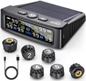 RV Tire Pressure Monitoring System, Tire Pressure Monitor with Solar Charge, TPMS with 6 Sensors & 6 Alarm Modes,2025 Updated Color LCD Display,9.9BAR/0-144PSI for RV/Trailer/Truck/Sedan