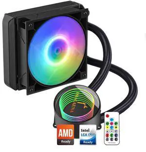 AIO CPU Cooler, Color Change Remote, 120mm Radiator, ARGB PWM Fans Quiet Less Than 27DBA, Compatible with  AM5/AM4- LGA 1700/1200/115X, Leakproof Technology, High Flow Pump, Black