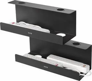 Under Desk 17 inch Extra Deep Cable Management Trays, Power Strip Holders, Cord Organizers, Wire Tamers for Office and Home, Black, 2 Pack, DESK-AC16-2C