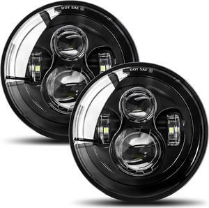 2pcs Projector 7 Inch LED Headlights Hi/Lo Beam 7 Round Headlight H6024 LED Headlight Compatible with Jeep Wrangler JK CJ TJ fit for Miata, Chevy S2