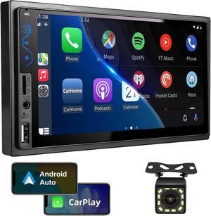 Double Din Car Stereo Compatible with  CarPlay and Android Auto - 7inch HD Touchscreen Car Audio Receivers with Bluetooth, Mirror Link, Backup Camera, SWC/USB/AUX/TF/Subwoofer, FM Car Radio
