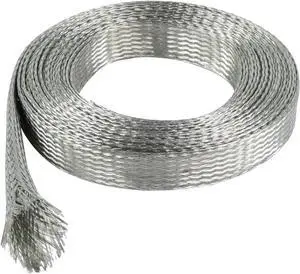 Copper Braid Cable Wire Shielding Sleeve Ground Straps Protection Flat Metal Mesh Flexible Expandable (9/16 in Wide(0.36 in Dia)-28ft)