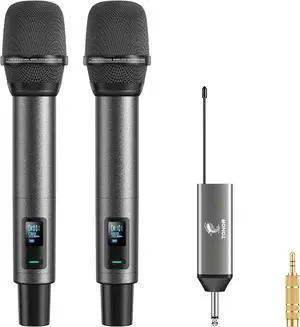 Wireless Microphones, UHF Rechargeable Cordless Karaoke Mics, 2x20 Channel Dynamic Microfonos Inalambricos Professional for Singing Church Wedding with Adjustable Volume, Quick Mute, 262ft TW520