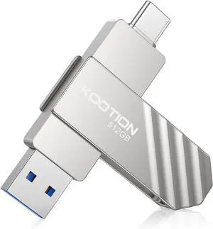 512GB Type-C Thumb Drive Dual USB 3.2 Flash Drive Up to 450MB/s, KOOTION 2 in1 OTG USB C Solid State Flash Drive, Swivel USB Drive Memory Stick for iPhone 15/16