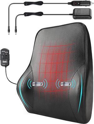 Direct Lumbar Support Pillow for Car, Back Support with Vibrating Motors 12V, for Driving Fatigue Back Pain Relief, Memory Foam with Leather Cover, for Car Seat Home Office Chair