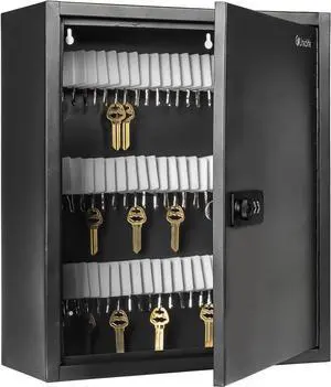 100 Position Slotted Key Cabinet with Combination & Key Lock Resettable Black Digital Security Storage Box Steel Key Organizer with Slotted Racks White Key Tag Labels and Permanent Pen