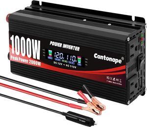 1000W/2000W(Peak) Car Power Inverter DC 12V to 110V AC Converter with LCD Display Dual AC Outlets and Dual USB Car Charger for Car Home Laptop Truck Black