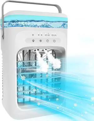 Portable Air Conditioner, Evaporative Mini Portable AC Unit with 3 Speeds & 2 Mist, 180° Oscillating, 7 Color Lights 2-4H Timer, Small Cooling Fan for Bedroom, Office, Home, Camping