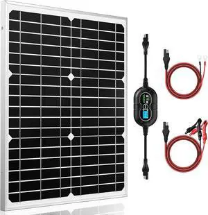 12V Solar Panel Kit 20W, High Efficiency 20 Watt Solar Panel + Ultra-Smart 10A MPPT Charge Controller, Solar Battery Trickle Charger Maintainer for Boat Car RV Motorcycle Marine Automotive