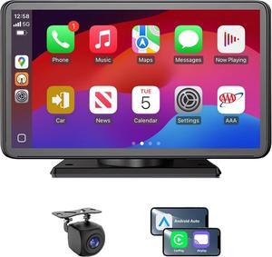 Portable  Carplay/Android Auto Screen for Car, 7 Inch HD Touch Screen Wireless Car Play with Backup Camera, Voice Control, BT, FM, Mirror Link for All Vehicle
