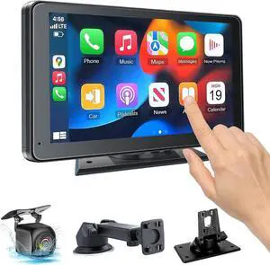 Wireless Portable Carplay and Android Auto, Carplay Screen for Car with Mirror Link/AUX/FM,7" Touchscreen Bluetooth 5.0, Marine Stereos for All Vehicles
