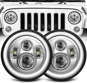 7 inch led Headlight Chrome Round Projector 7 inch Halo led Headlight H6024 DOT Approved Hi/Lo Beam DRL Amber Turn Signal Compatible with Jeep Wrangler JK TJ CJ Compatible with Chevy miata