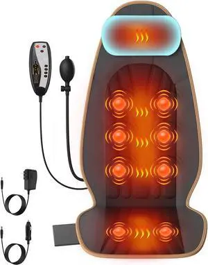 Massage Seat Cushion with Heat, Seat Massager with Neck Traction, Back Massager for Chair, Vibration Massage Chair Pad, 3 Heating Areas & 5 Massage Modes