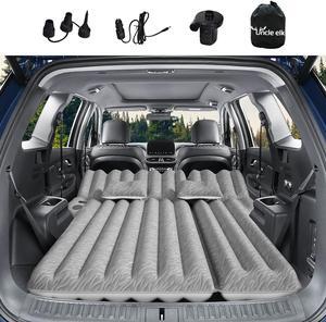 Inflatable Car Air Mattress for Camping, Flocking Car Bed with Air Pump & 2 Pillows, Portable Sleeping Pad Mattress for Home Car Travel Camping Grey
