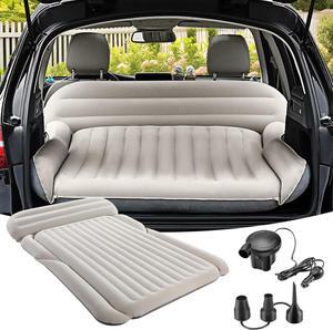 SUV Air Mattress Thickened Double Flocking Camping Mattress Upgraded Portable Sleeping Car pad Comfortable Inflatable Travel Bed with External Pump and 2 PillowsOff-White and Light Gray