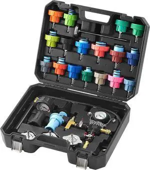 28 pcs Universal Radiator Pressure Tester Kit, Coolant Pressure Tester Kit with Manual Pump and Color-Coded Test Caps, Coolant Vacuum Refill kit for Cars Motorcycles Trucks Cooling System