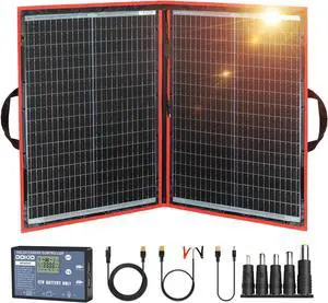 110w 18v Portable Foldable Solar Panel Kit (21x28inch, 5.9lb),Solar Controller 2 USB Output to Charge 12v Batteries/Power Station (AGM, Lifepo4) Rv Camping Trailer Emergency Power