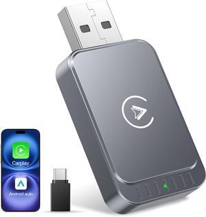 Wireless Carplay Adapter & Android Auto Wireless Adapter 2-in-1 Fast & Stable Carplay Wireless Adapter Convert Wired to Wireless Car Play Adapter for iOS 10+/Android 11+ (Grey)