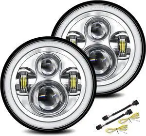 2pcs 7 inch Led Headlight Round DOT Approved H6024 Led Headlight DRL Turn Signal Compatible with Jeep Wrangler JK TJ CJ & Miata & Chevy S3 & Hummer H1 H2 (Chrome)