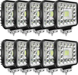LED Tractor Work Lights, 4 Inch 120W 10000lm LED Pod Lights 12V 24V Cube Off Road Light Square for Service Tow Truck ATV UTV RV RZR Boat Pickup Golf Cart Snow Blower, 10Pack
