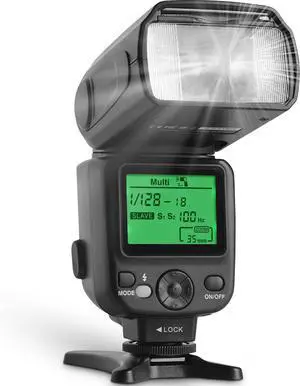 Photo Camera Flash with LCD Display for DSLR & Mirrorless Cameras - External Speedlite Featuring a Standard Hot Shoe, Universal Speedlight for Canon, Sony, Nikon, Panasonic and More