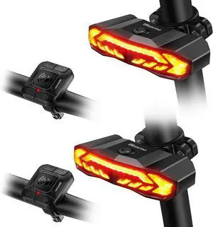 Bike Cargo Rack Tail Light with Turn Signals and Brake Light, Wireless Bike Horn Alarm, Auto On/Off USB C Rechargeable Bicycle Tail Light Rear Rack Bike Light Turn Signal Lights for Road Safety