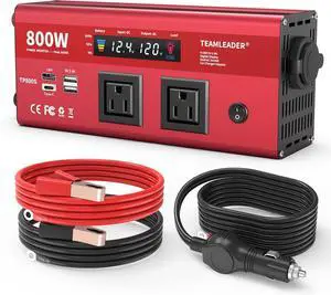 800W Power Inverter 12V DC to 110V AC for Car, Vehicles, RV, Truck, Outdoor, Converter with Dual AC Power Outlets, Four USB Ports and Thicken Cables, 12V Battery Solar Inverter Inversor