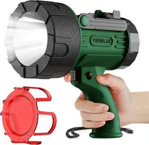 Rechargeable Spotlight Flashlight, 1000 High Lumen LED Spotlight with Ultra-Long Running, IP67Waterproof Spot Lights with Red Lens(Large)