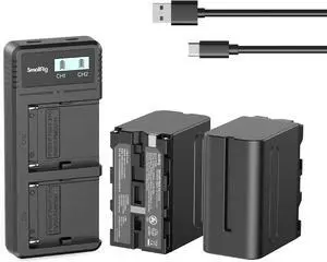 7800mAh Replacement Battery Charger Set for Sony NP-F970, NP-F750, NP-F550, for Sony FX3/A7 IV/A7S III, for Canon R5/R6, for Nikon Z8, Power Supply for DSLR Camera, LED Light, Monitor
