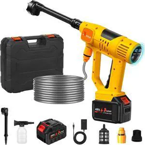 Upgrade Cordless Pressure Washer, 900PSI Battery Powered Pressure Washer with 6-in-1 Nozzle, 10 Speed Adjustment, Remaining Battery Display, Portable Power Washer for Car/Garden/Floor/Yards.