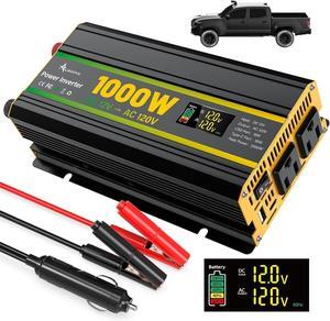 1000W Power Inverter 12V to 110V for Vehicles/Truck/Car/Laptop, 1000 Watt Car Power Inverter with Cigarette Lighter/LED Display/100A Battery Cables/2 AC Outlets/2 USB Port, Surge 2000W Car Inverter