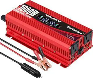 1000W/2000W(Peak) Car Power Inverter DC 12V to 110V AC Converter with LCD Display Dual AC Outlets and Dual USB Car Charger for Car Home Laptop Truck Red
