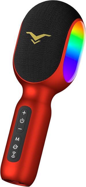 Wireless Bluetooth Karaoke Microphone, 5-in-1 Portable Handheld Mic with LED Lights, Supports Car Karaoke Duets, Karaoke Mic Speaker Machine for Adults & Kids Home Party Birthday (Red)