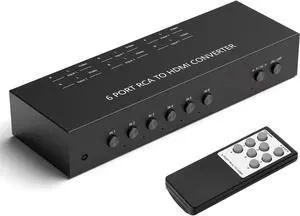 6 Port RCA AV to HDMI Converter - 720/1080P Support, 16:9/4:3 Switcher - Compatible with Wii, N64, PS2, PS3, VHS, VCR, DVD Players (6AV Input, 1 HDMI Output)