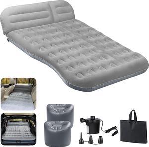SUV Air Mattress Thickened Flocked Camping Bed for Car Trunk & Back Seat  Includes Electric Pump & 2 Foot Pedals  Portable Inflatable car Mattress (Gray)