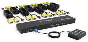 KVM Switch 8 Port, 8X1 Rackmount KVM Switch VGA, Included 8 2-in-1 KVM Cables & Wire-Desktop Selector & Power Adapter, Fit 1U 19'' Rack