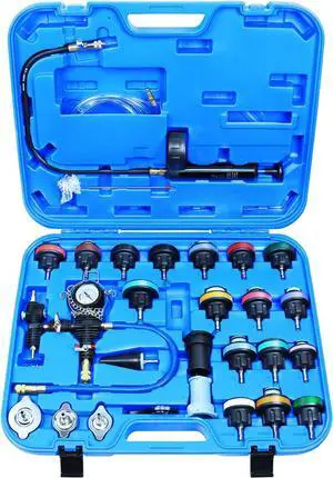 Radiator Pressure Tester Coolant Vacuum Refill Kit 28PCS Automotive Cooling System Leak Test Pneumatic Water Tank Purge Fill Tool Set with Gauge Adapter Cap Universal for Auto Car Airlift