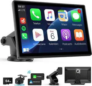 Wireless CarPlay Screen - 9'' Portable Car Stereo with 4K Dash Cam, 1080P Backup Camera, Satellite Radio,  CarPlay & Android Auto, GPS Navigation/AirPlay/Voice Control