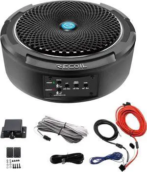 SL1708 8" Under Seat Slim Amplified Car Subwoofer with 99.99% Oxygen Free Copper Installation Wiring Kits