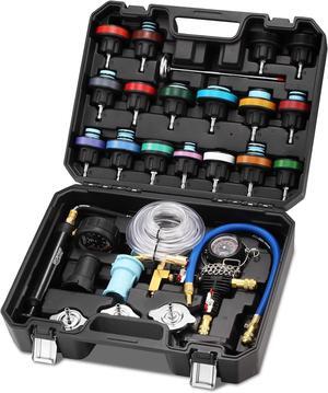 Radiator & Coolant Pressure Tester and Vacuum Refill Kit - 28-Piece Universal Cooling System Leak Tester and Refiller for Cars Motorcycles Trucks (Black)
