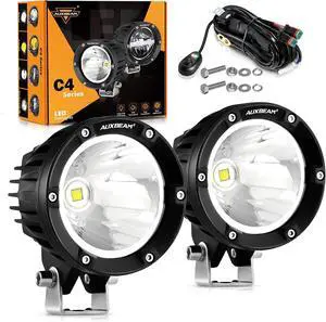 C4 Series Spot Beam LED Pod Lights, 4 Inch 72W Round Off-Road Lighting Automotive Bumper Spotlights, A-Pillar Fog Round Offroad Lights for Truck Jeep ATV Motorcycle, Pair
