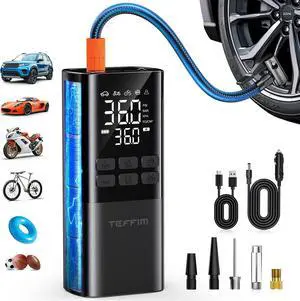 Portable Air Compressor - Air Pump for Car Tires 150PSI &15000 mAh Battery, Portable Tire Inflator for Car with Pressure Gauge, Tire Inflator with LED Light, for Bike, Motorcycle, Balls