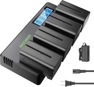 4 Packs NP-F750 Replacement Batteries 7.4V 5600mAh with 4 Channel Battery Charger & Power Adapter, Compatible with NP-F550/750/770/970 FM500H QM71D QM91D, Field Monitor, Video Light